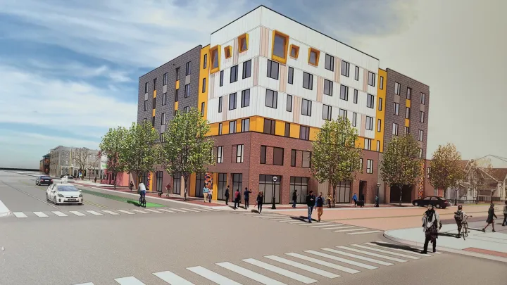 Dunbar Tower, a six-story, 63-unit affordable housing development at 121 Catherine Street